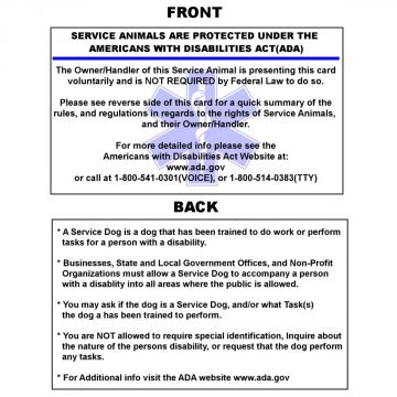 SERVICE DOG LAW HANDOUT CARDS Packs of 10 and UP